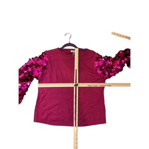 Sioni Milano Sequin Sleeve Sweater Crew Neck Knit Fuschia Pink Womens XL NWT - Picture 4 of 6